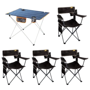 4 Adet Camper Katlanabilir Kamp Sandalyesi + Ultralight Katlanabilir Masa - Siyah/Lacivert
