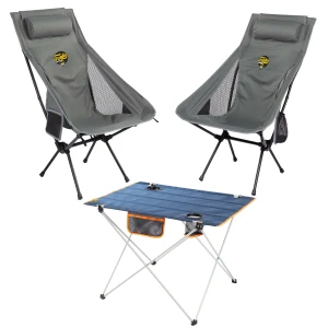 2 Adet Sky Ultralight Katlanabilir Kamp Sandalyesi + Ultralight Katlanabilir Masa - Gri/Lacivert