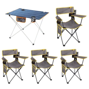 4 Adet Camper Katlanabilir Kamp Sandalyesi + Ultralight Katlanabilir Masa - Gri/Lacivert