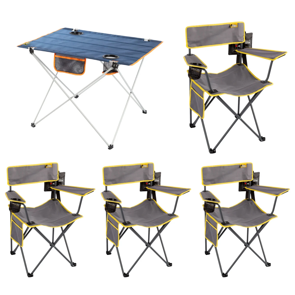4 Adet Camper Katlanabilir Kamp Sandalyesi + Ultralight Katlanabilir Masa - Gri/Lacivert