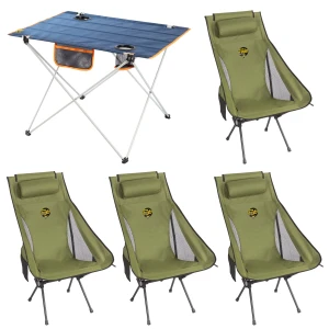 4 Adet Sky Ultralight Katlanabilir Kamp Sandalyesi + Ultralight Katlanabilir Masa - Haki/Lacivert
