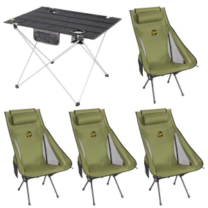 4 Adet Sky Ultralight Katlanabilir Kamp Sandalyesi + Ultralight Katlanabilir Masa - Haki/Siyah