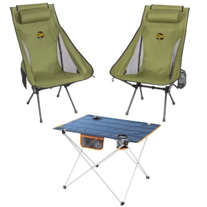 2 Adet Sky Ultralight Katlanabilir Kamp Sandalyesi + Ultralight Katlanabilir Masa - Haki/Lacivert