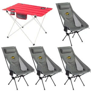 4 Adet Sky Ultralight Katlanabilir Kamp Sandalyesi + Ultralight Katlanabilir Masa - Gri/Kırmızı