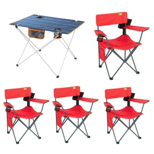4 Adet Camper Katlanabilir Kamp Sandalyesi + Ultralight Katlanabilir Masa - Kırmızı/Lacivert