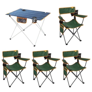 4 Adet Camper Katlanabilir Kamp Sandalyesi + Ultralight Katlanabilir Masa - Petrol Yeşili/Lacivert