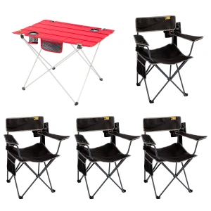 4 Adet Camper Katlanabilir Kamp Sandalyesi + Ultralight Katlanabilir Masa - Siyah/Kırmızı