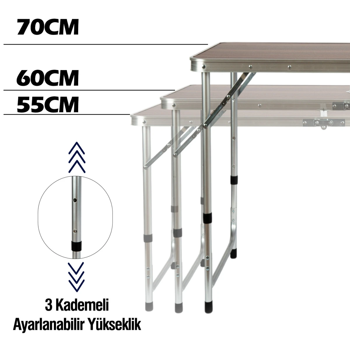 FUNKY CHAIRS Tabureli Katlanabilir Piknik Masası Seti -Ahşap Desen