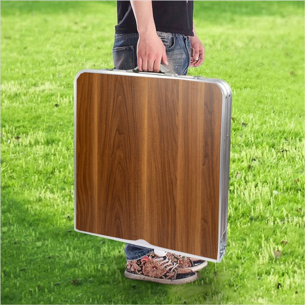 FUNKY CHAIRS Tabureli Katlanabilir Piknik Masası Seti -Ahşap Desen