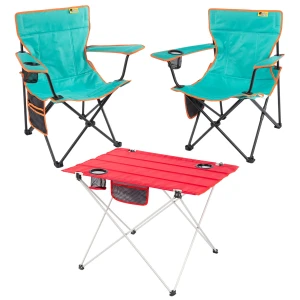 FUNKY CHAIRS  2 ADET V2 Turkuaz Lüks Kamp Sandalyesi + Ultralight Kırmızı Katlanabilir Masa