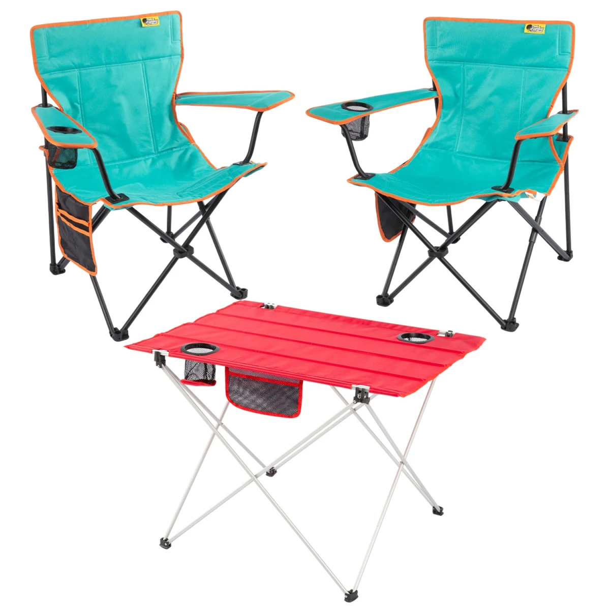 FUNKY CHAIRS  2 ADET V2 Turkuaz Lüks Kamp Sandalyesi + Ultralight Kırmızı Katlanabilir Masa