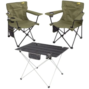 FUNKY CHAIRS 2 ADET V2 Haki Lüks Kamp Sandalyesi + Ultralight Siyah Katlanabilir Masa
