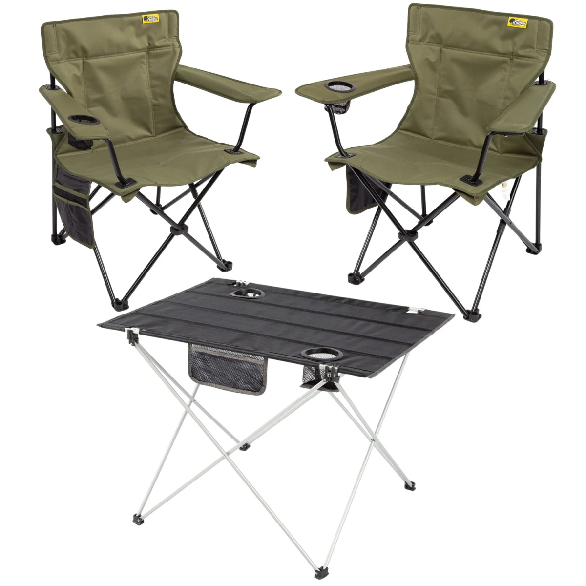 FUNKY CHAIRS 2 ADET V2 Haki Lüks Kamp Sandalyesi + Ultralight Siyah Katlanabilir Masa