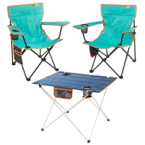 FUNKY CHAIRS  2 ADET V2 Turkuaz Lüks Kamp Sandalyesi + Ultralight Lacivert Katlanabilir Masa