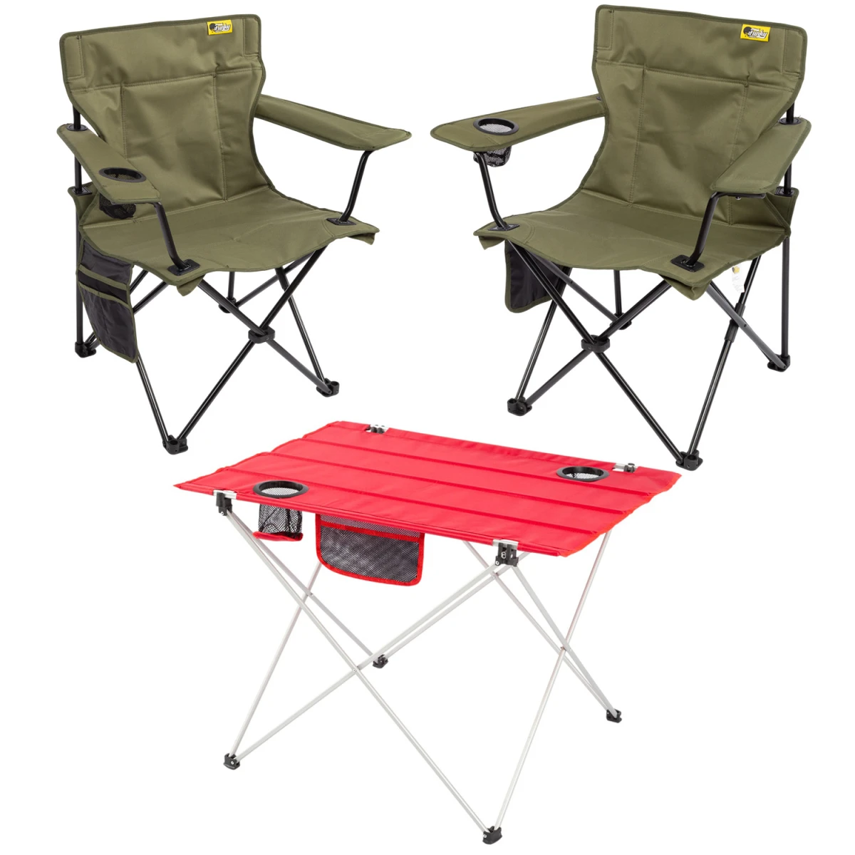 FUNKY CHAIRS  2 ADET V2 Haki Lüks Kamp Sandalyesi + Ultralight Kırmızı Katlanabilir Masa