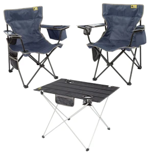 2 Adet Cool Ice Lüks Kamp Sandalyesi + Ultralight Katlanabilir Masa - Lacivert+Siyah