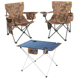 2 Adet Cool Ice Lüks Kamp Sandalyesi + Ultralight Katlanabilir Masa - Kamuflaj+Lacivert