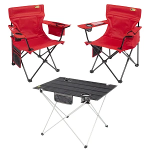 2 Adet Cool Ice Lüks Kamp Sandalyesi + Ultralight Katlanabilir Masa - Kırmızı+Siyah