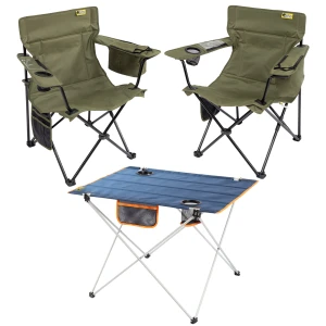 2 Adet Cool Ice Lüks Kamp Sandalyesi + Ultralight Katlanabilir Masa - Haki+Lacivert
