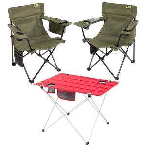 2 Adet Cool Ice Lüks Kamp Sandalyesi + Ultralight Katlanabilir Masa - Haki+Kırmızı