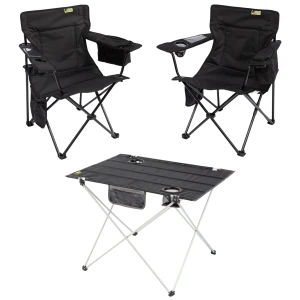 2 Adet Cool Ice Lüks Kamp Sandalyesi + Ultralight Katlanabilir Masa - Siyah+Siyah