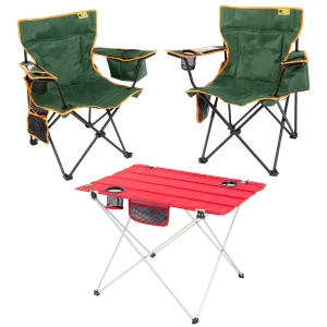 2 Adet Cool Ice Lüks Kamp Sandalyesi + Ultralight Katlanabilir Masa - Petrol Yeşili+Kırmızı