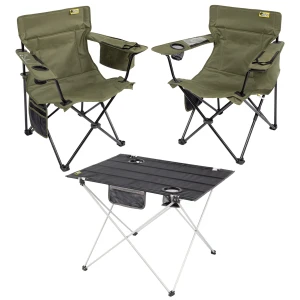 2 Adet Cool Ice Lüks Kamp Sandalyesi + Ultralight Katlanabilir Masa - Haki+Siyah