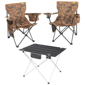 2 Adet Cool Ice Lüks Kamp Sandalyesi + Ultralight Katlanabilir Masa - Kamuflaj+Siyah