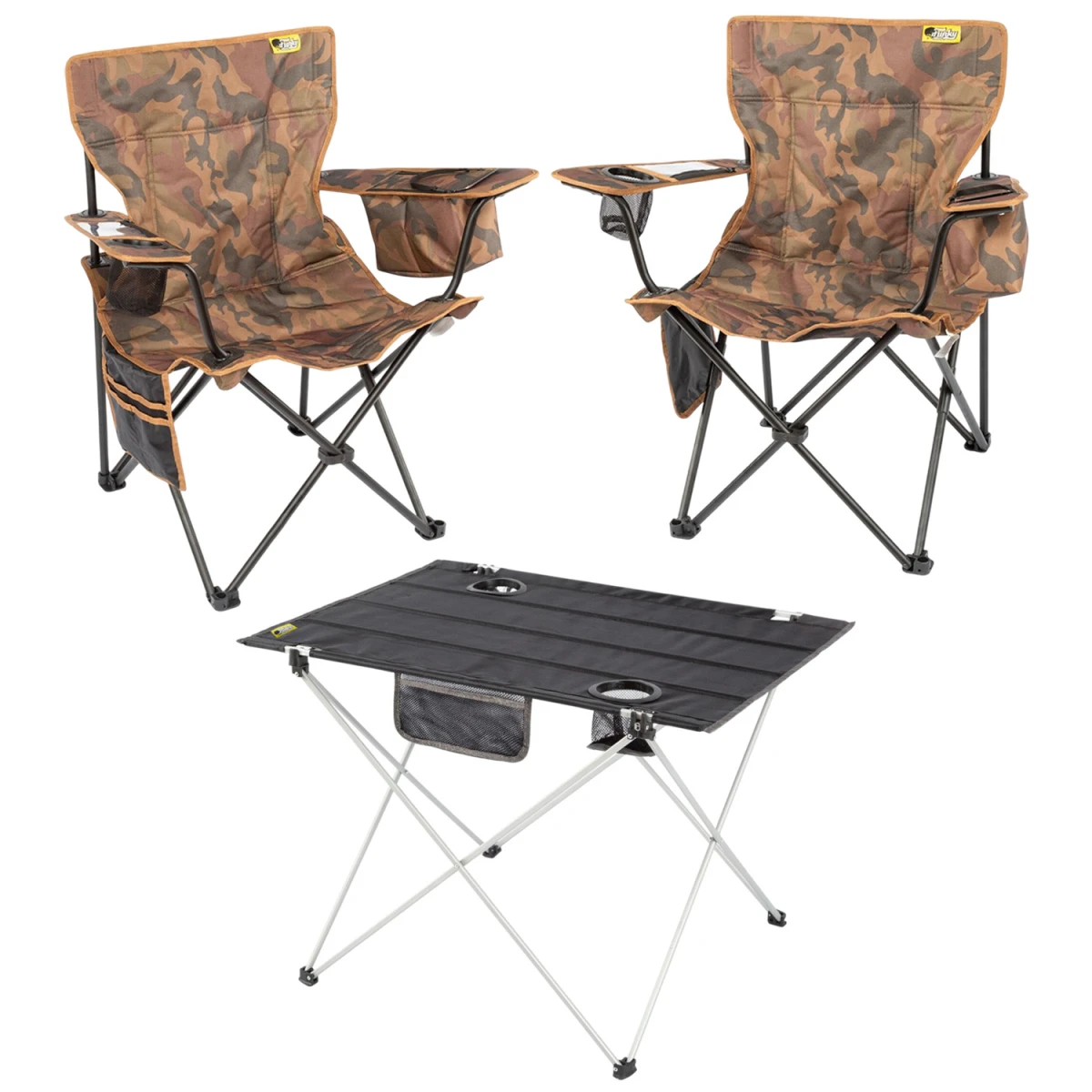 2 Adet Cool Ice Lüks Kamp Sandalyesi + Ultralight Katlanabilir Masa - Kamuflaj+Siyah