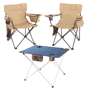 2 Adet Cool Ice Lüks Kamp Sandalyesi + Ultralight Katlanabilir Masa - Toprak+Lacivert