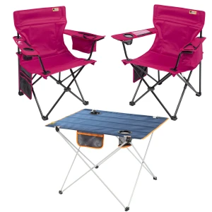 2 Adet Cool Ice Lüks Kamp Sandalyesi + Ultralight Katlanabilir Masa - Fuşya+Lacivert