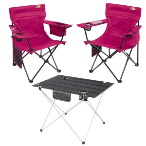 2 Adet Cool Ice Lüks Kamp Sandalyesi + Ultralight Katlanabilir Masa - Fuşya+Siyah