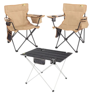 2 Adet Cool Ice Lüks Kamp Sandalyesi + Ultralight Katlanabilir Masa - Toprak+Siyah