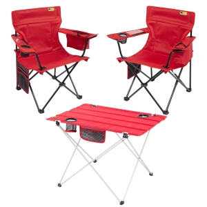 2 Adet Cool Ice Lüks Kamp Sandalyesi + Ultralight Katlanabilir Masa - Kırmızı+Kırmızı