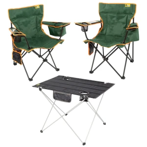 2 Adet Cool Ice Lüks Kamp Sandalyesi + Ultralight Katlanabilir Masa - Petrol Yeşili+Siyah