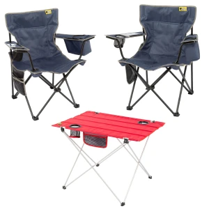 2 Adet Cool Ice Lüks Kamp Sandalyesi + Ultralight Katlanabilir Masa - Lacivert+Kırmızı