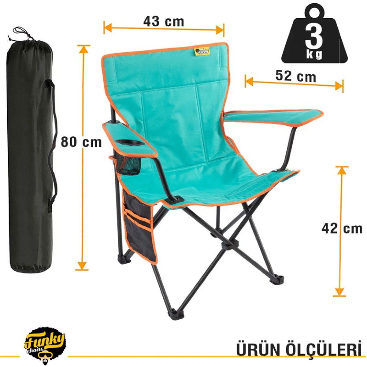 FUNKY CHAIRS  2 ADET V2 Turkuaz Lüks Kamp Sandalyesi + Ultralight Lacivert Katlanabilir Masa