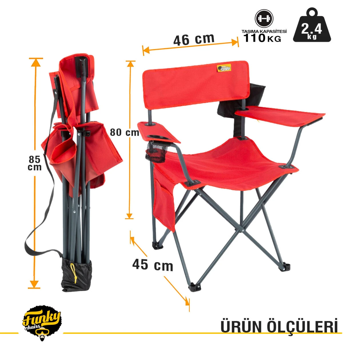 FUNKY CHAIRS Camper Katlanabilir Kamp Piknik Sandalyesi 2 Kırmızı - 2 Siyah