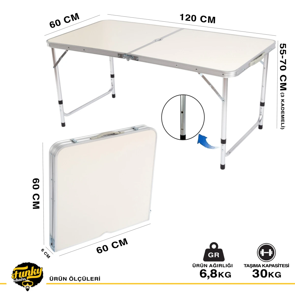FUNKY CHAIRS Şemsiyeli Katlanabilir Piknik Masası - Gri