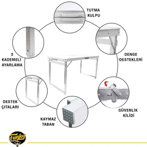 FUNKY CHAIRS Şemsiyeli Tabureli Deluxe Katlanabilir Piknik Masası Seti - Ahşap