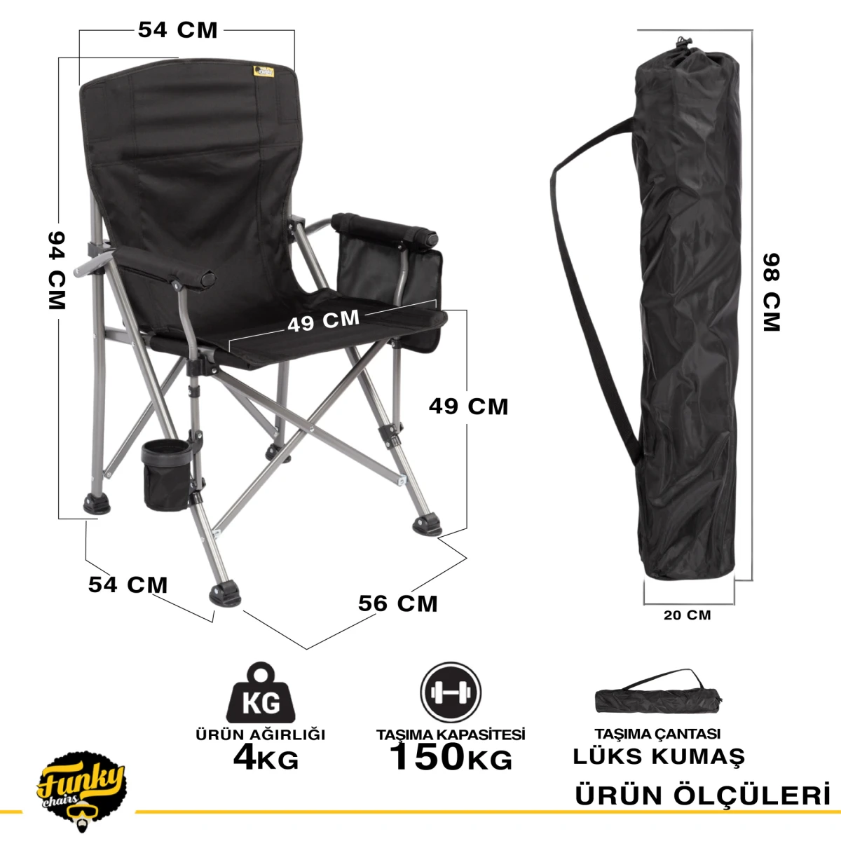FUNKY CHAIRS River Side Katlanabilir Kamp Sandalyesi - Siyah