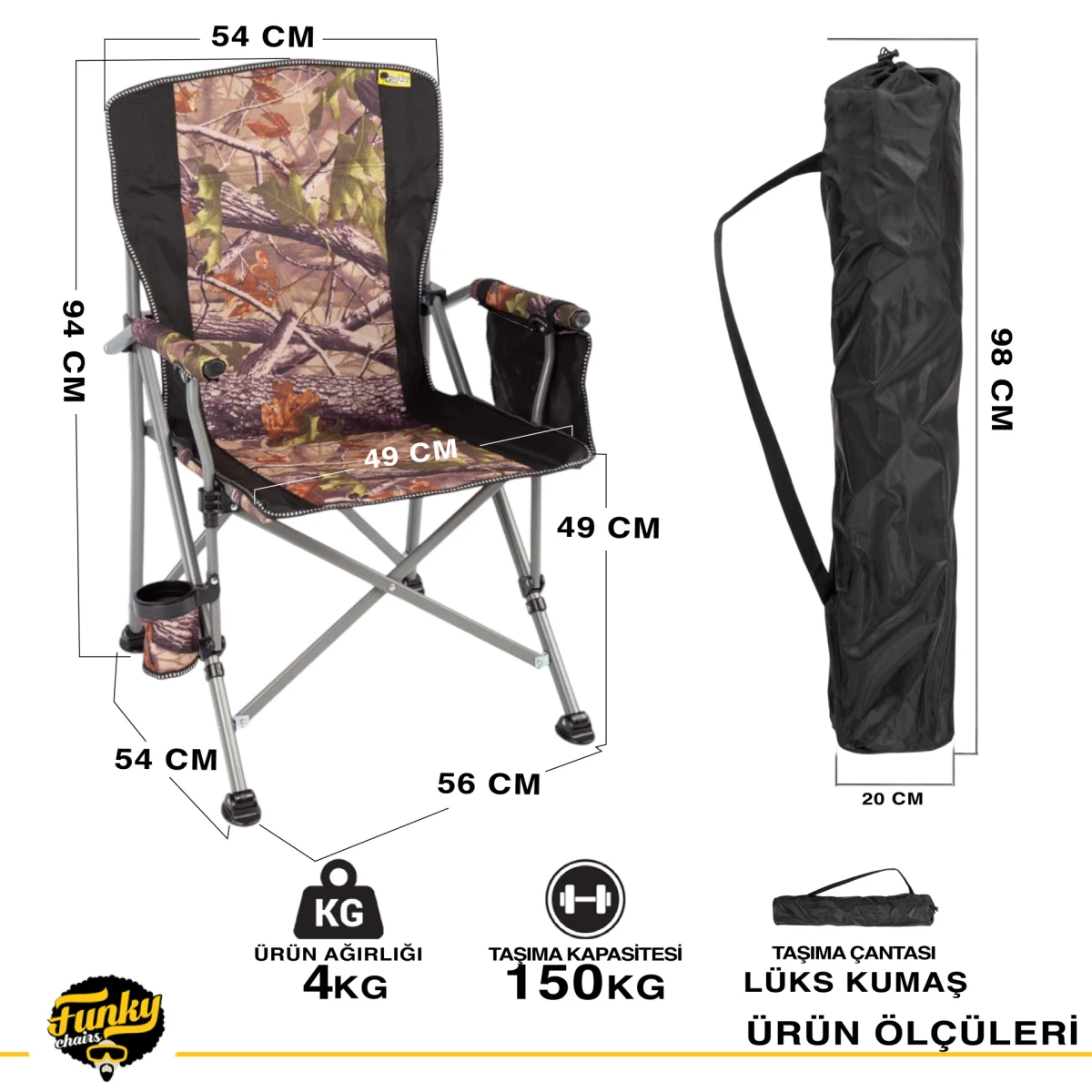 FUNKY CHAIRS River Side Katlanabilir Kamp Sandalyesi - Kamuflaj