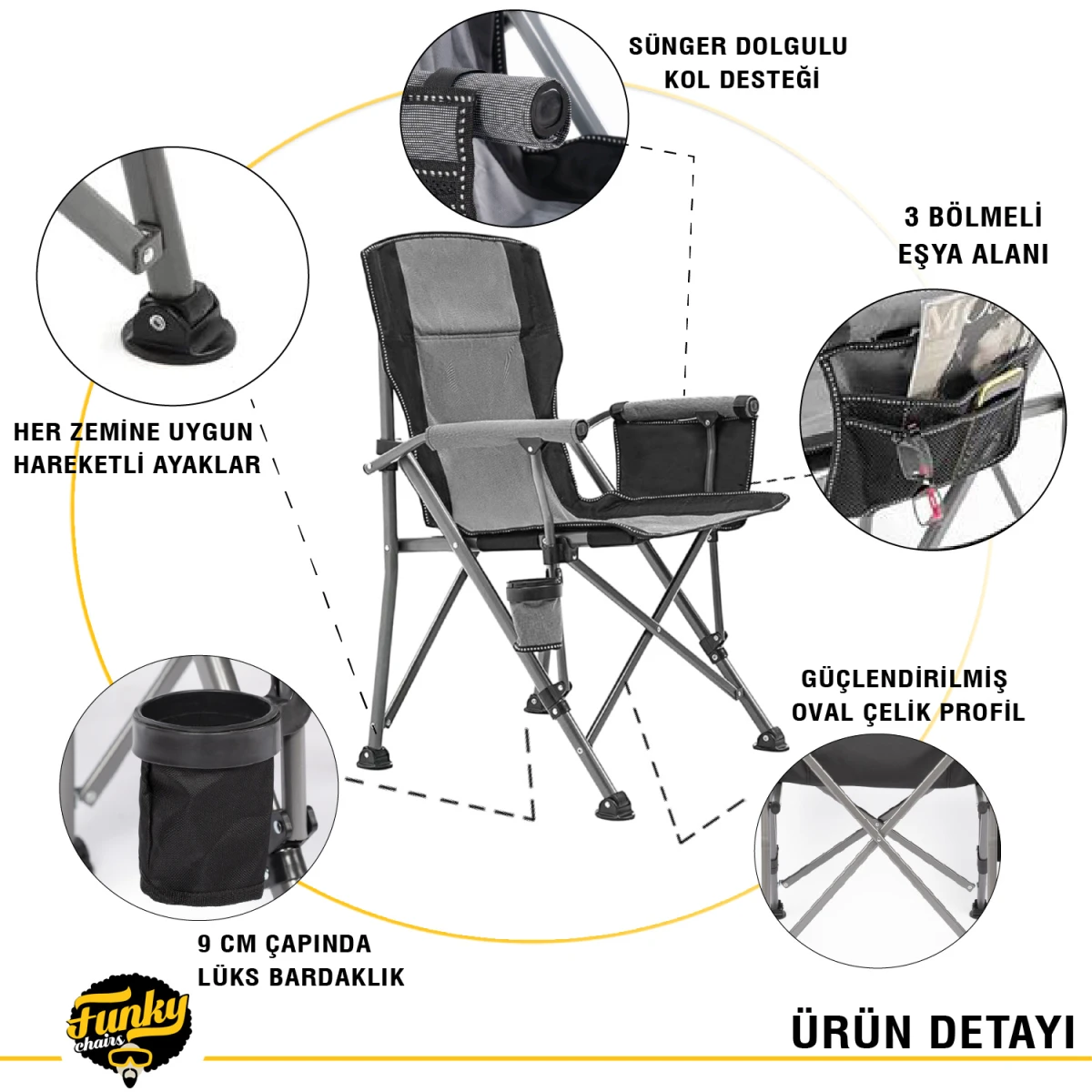FUNKY CHAIRS River Side Katlanabilir Kamp Sandalyesi - Gri