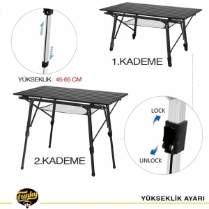 FUNKY CHAIRS Elite Alüminyum Teleskopik Ayaklı Kamp Piknik Masası - Siyah