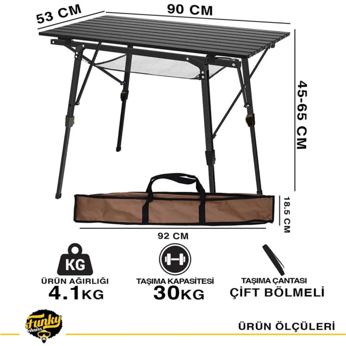 FUNKY CHAIRS Elite Alüminyum Teleskopik Ayaklı Kamp Piknik Masası - Siyah