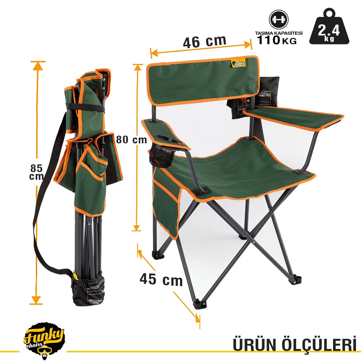 FUNKY CHAIRS Camper Katlanabilir Kamp Piknik Sandalyesi - Petrol Yeşili (2 Adet)