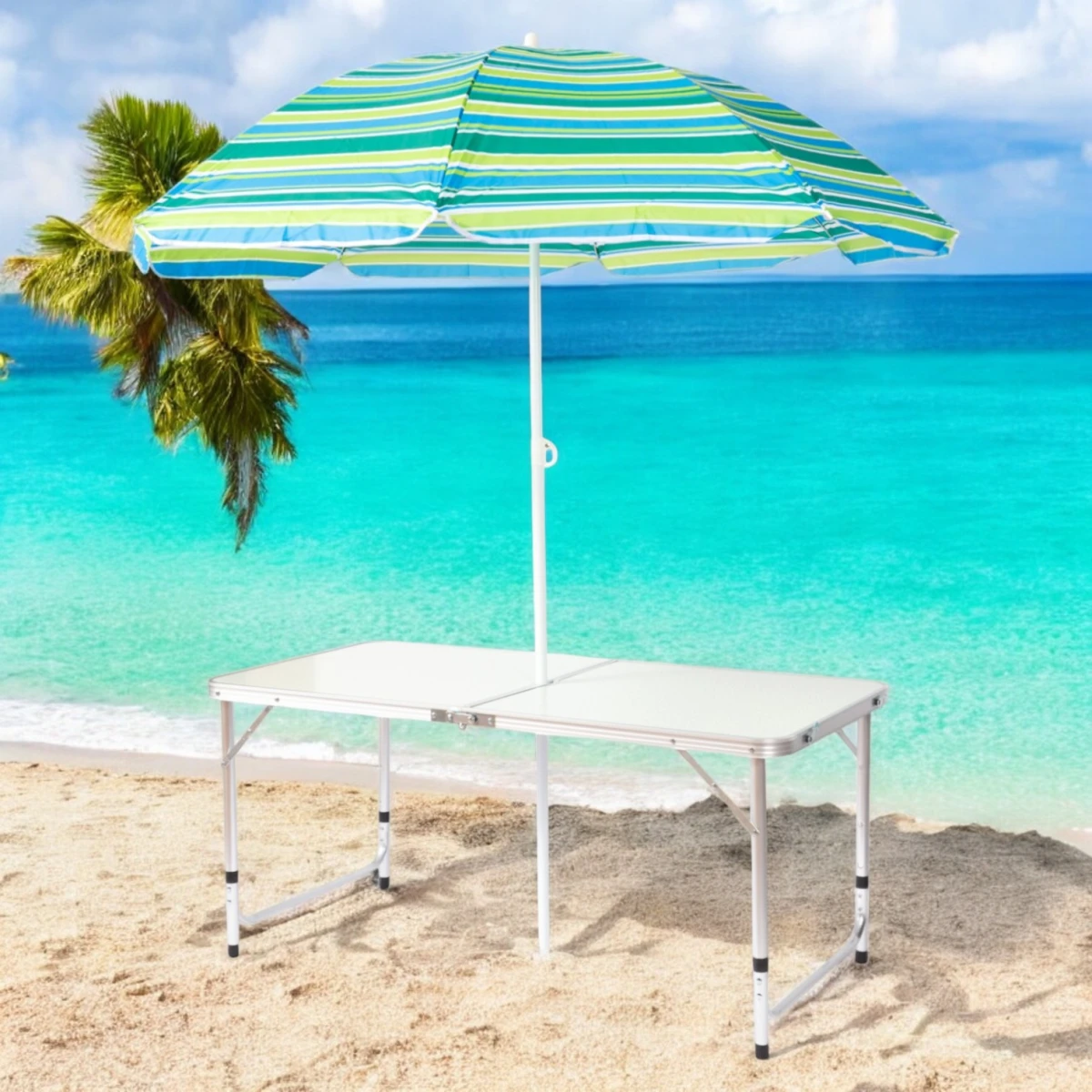 FUNKY CHAIRS Şemsiyeli Katlanabilir Piknik Masası - Gri