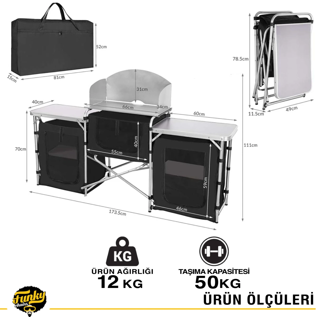 FUNKY CHAIRS Cooking Station Katlanabilir Portatif Kamp Mutfağı - Lamba Askılı