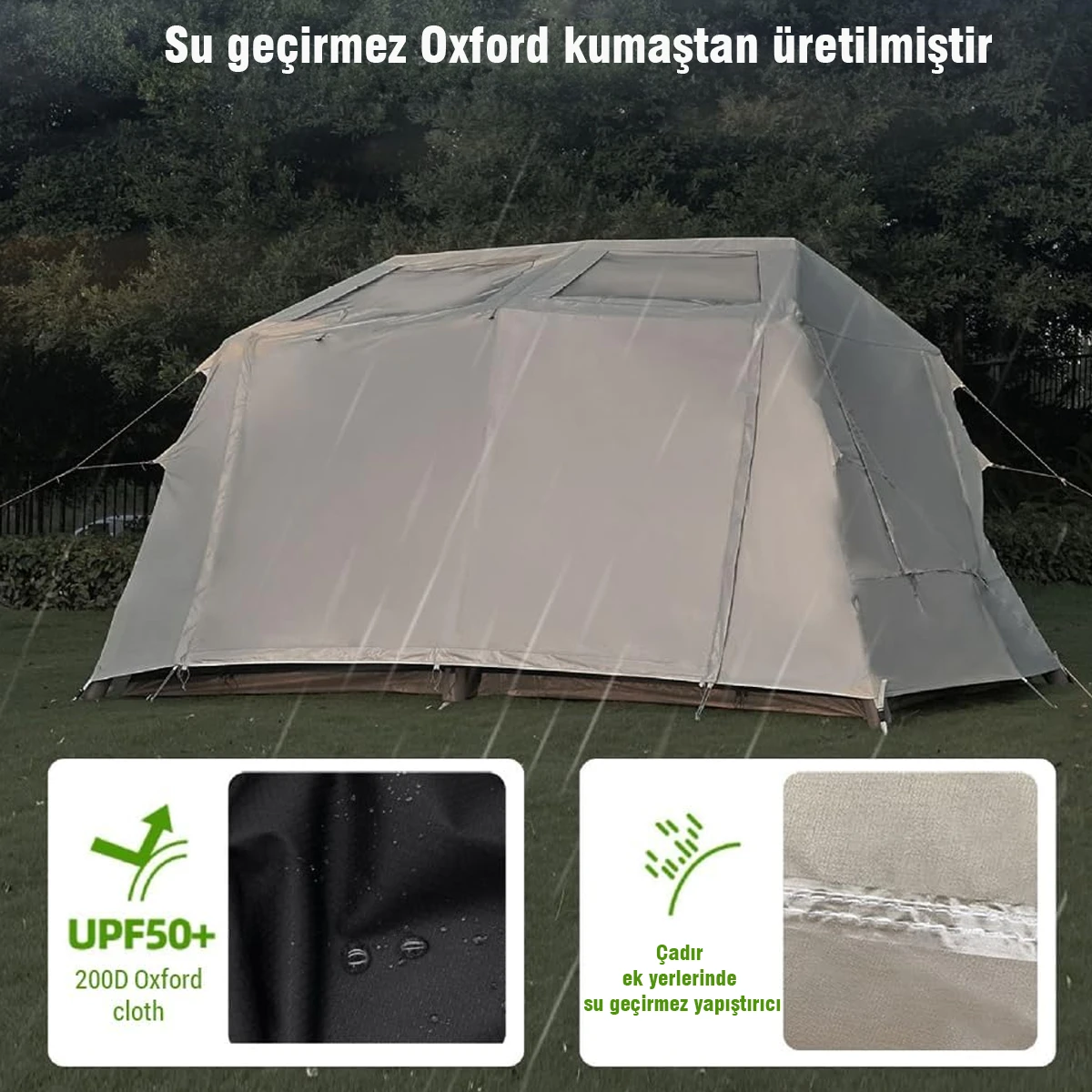 FUNKY CAMP Tenteli Şişme Çadır (8,64 m2) 360X240X200cm 200D Oxford Su Geçirmez Kumaş 4-8 Kişilik