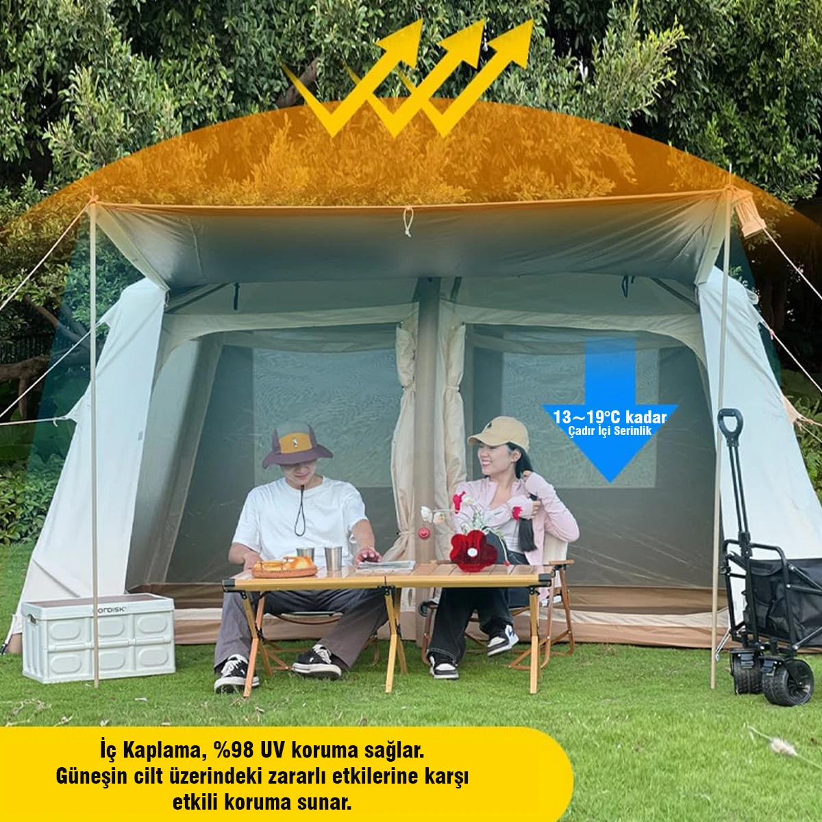 FUNKY CAMP Tenteli Şişme Çadır (8,64 m2) 360X240X200cm 200D Oxford Su Geçirmez Kumaş 4-8 Kişilik